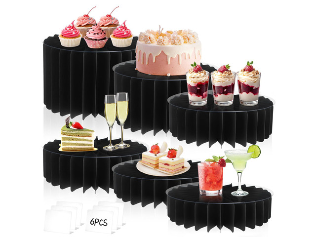 6Pcs Buffet Risers, Food Risers for Table, Foldable Cake Display Stands, Tall Cardboard Cupcakes Stand for Show Catering Desserts Jewelry Wedding...