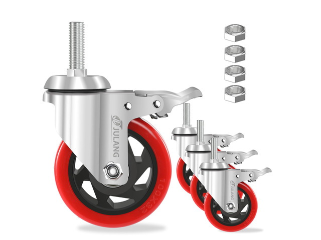 4' Heavy Duty Stem Caster Wheels 1/2 Threaded Stem Casters Set of 4 1000Lbs (Stem Diameter 1/2', TPI 20, Length 1.25'), Safety Dual Lock Caster,...