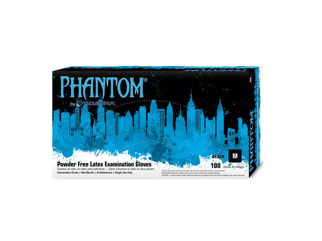 PHM915 Phantom 6 mil Powder-Free Latex Gloves, Medical Grade, Black, Medium, Box of 100