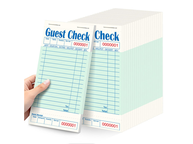 20 Pack/1000 Tickets Guest Checks Books for Servers, Green