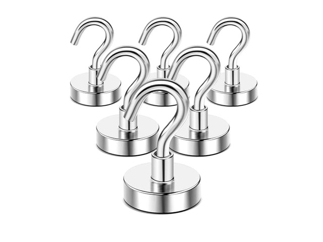 Magnetic Hooks,120lbs Heavy Duty Magnets with Hook Silver 6 Pack Rare Earth N52 2026 Cruise Cabin Ship Essentials for Fridge Hanging Classroom...