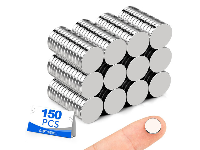 150 Pack Small Magnets, 10x2mm Refrigerator Magnet Rare Earth Magnets Neodymium Magnet for Crafts, Whiteboard, Kitchen Cabinet