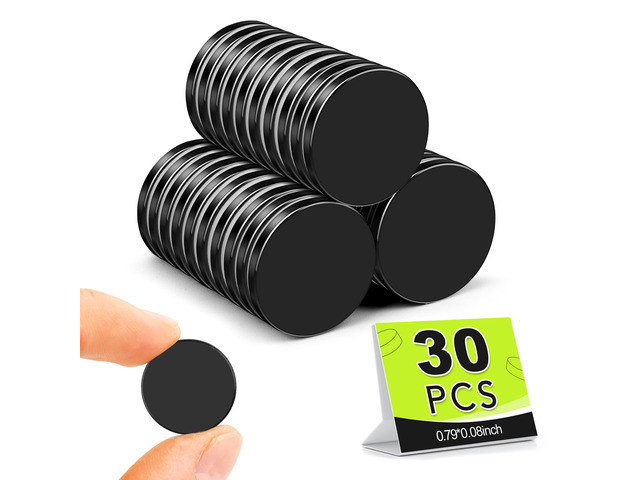Small Magnets 30 Pack Black Refrigerator Magnets 20x2mm Rare Earth Magnet Neodymium Magnet for Crafts, Whiteboard, Kitchen Cabinet