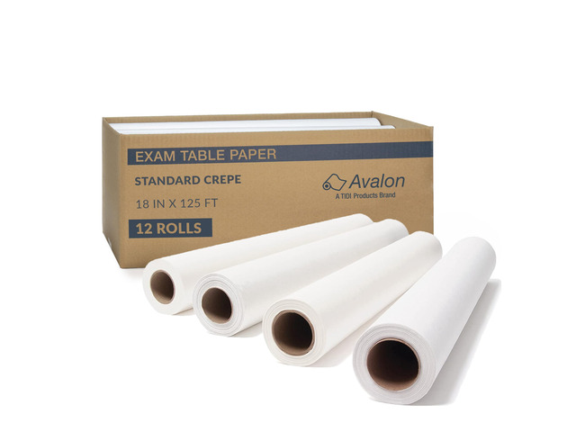 613 Avalon Exam Table Paper, White, 18 x 125 (Pack of 12) Standard Crepe Paper Hygienic Barrier for Medical Offices, Exam Rooms, Daycare...