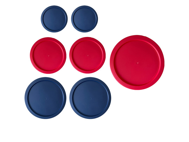 Replacement Lids for Pyrex Round (2) 7202-PC 1 Cup Blue (2) 7200-PC 2 Cup Red (2) 7201-PC 4 Cup Blue (1) 7402-PC 6/7 Cup Red