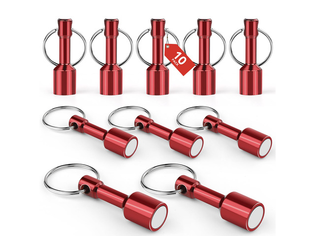 10 Pack Magnet Key Chain Gold Testing Kit, Red Magnetic Key Holder Silver Tester for Jewelry Test Rare Earth Magnets Precious Metal Keychain Pocket...