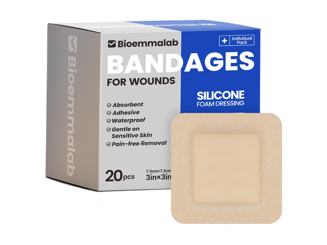 Large Waterproof Bandages 3X3 Silicone Foam Dressing Sensitive Skin, 20 PCS Wound Dressing, Adhesive Cohesive Pad with Border, First Aid,...