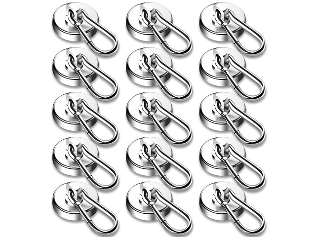 Magnetic Hooks,15 Pack 110LBS Heavy Duty Neodymium Magnet Hooks Swivel Carabiner Hook Strong Magnet Hooks with Swivel Carabiner Hook,Great for Your...