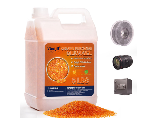 (5 LBS) Orange Indicating Silica Gel Desiccant Beads Cobalt Chloride-Free, Non-Toxic, Reusable, 2-5mm silica beads for 3D Printer Filament, Camera,...