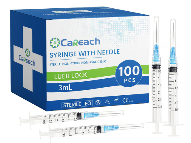 100pcs 3mL Syringe 23Gauge 1inch Luer Lock, Individually Wrapped