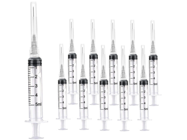 100 Pack 5ml Plastic Syringe with 22 Ga Needle Lab Supplies, Individually Sealed Packed