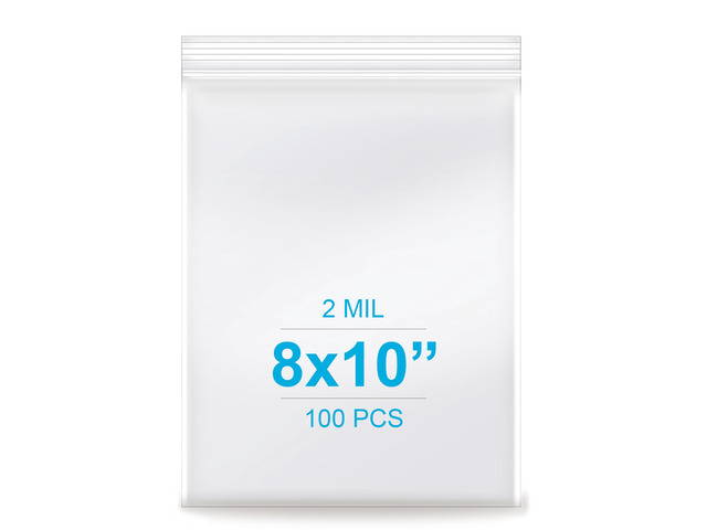 8''x 10'', (Pack of 100) 2 mil Thick Clear Plastic Reclosable Zip Poly Bags with Resealable Lock Seal Zipper for Photo, Jewelry, Bakery, Treats,...