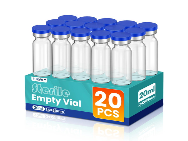 20ML Sterile Vials, Glass Empty Vials for Injection, 20 Pack Sterile Vials with Self Healing Injection Port and Sealing Cap, Glass Sterile Vials...