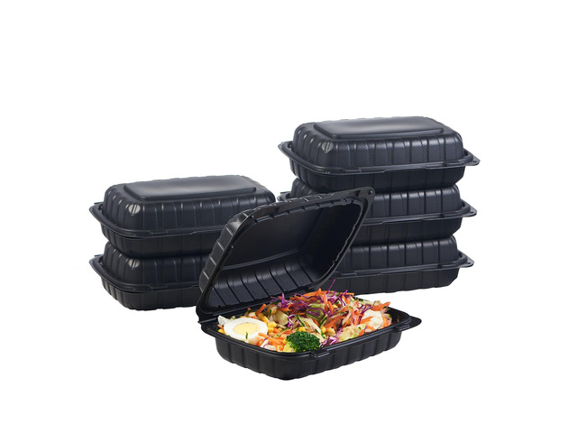 9X6 1-Compartment 50-Pack Plastic Clamshell Containers Food To Go Box Heavy Duty Disposable Hinged With Secure Snap Lid
