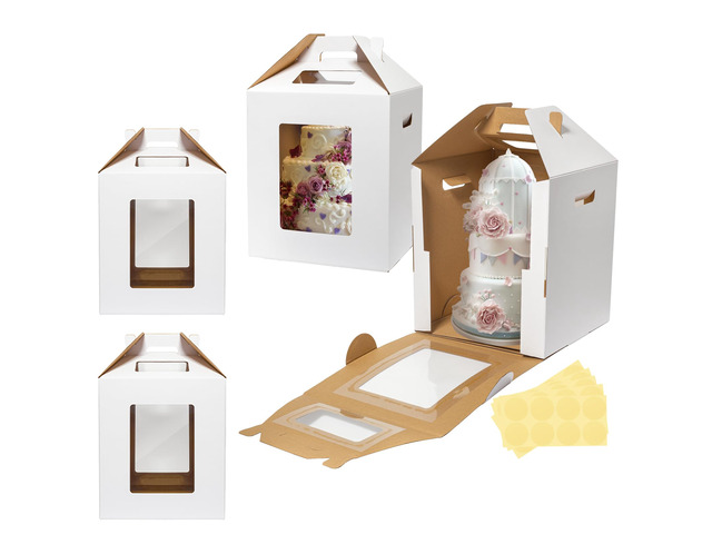 4 Pack 2 Sizes Tall Cake Boxes for Tier Cakes 10x10x12 & 12x12x14 Large Tierd Bakery Take Out Transport Container with Window, Disposable Layer...