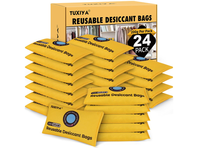 24Pack 200g Each Rechargeable Silica Gel Desiccant Packets Color Indicating Desiccant Packs for Storage,Moisture Absorbers for Storage Bins,...