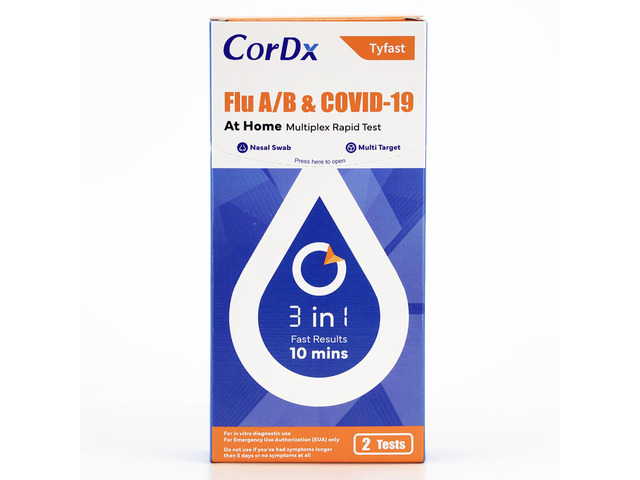 Flu A/B & COVID-19, At Home 3-in-1 Rapid Test Kit, 2 Tests Nasal Swab Self-Test, Easy-To-Use For Adults And Kids, EUA Authorized OTC, Results In...