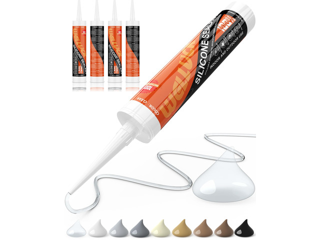 Clear Silicone Caulk, 100% Waterproof Silicone Sealant Adhesive Caulking,for RV, Kitchen,Bathroom, Window, Door, Glass,10.2FL. OZ/300ML (4Pack)