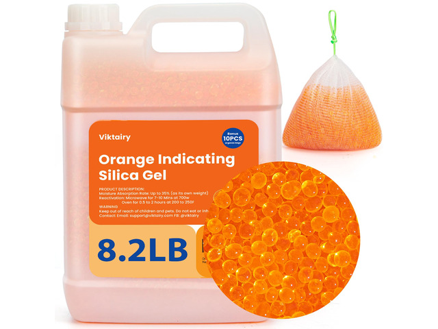 8.2 LBS Orange Silica Gel Desiccant Beads, Reusable & Color Indicating Premium Desiccant Bulk, Industry Standard 3-5 mm Silica Beads for 3D...