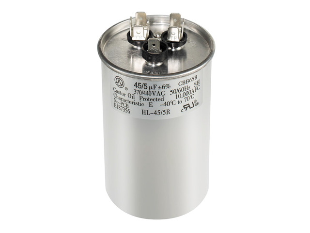 AC Capacitor 45+5 uF 45/5 MFD ±6% 370V/440VAC CBB65 Dual Run Circular Start Capacitor for Heat Pump Air ConditionerTen Years of Coverage