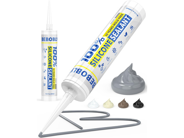 Silicone Caulk & Sealant Gray, 100% Waterproof Silicone Sealant, Shrink & Crack Proof, Silicone Caulking for Kitchen, Bathroom, RV, Interior &...
