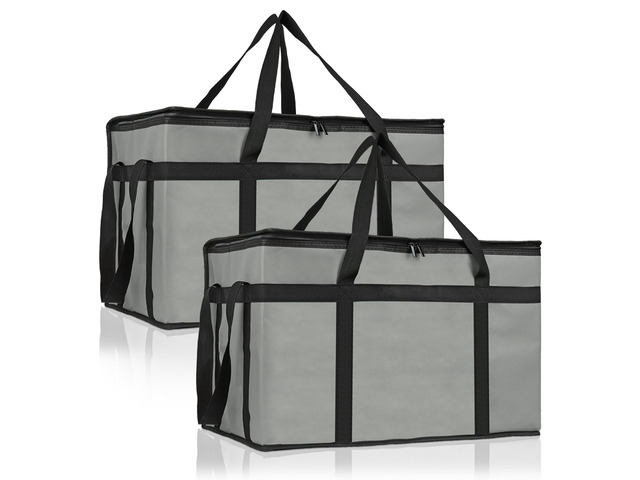 2 Pack Insulated Food Delivery Bag, XXXL Catering Bag for Keep Food Warming Large Capacity & Collapsible, Grey Pizza Cooler Bags for Grocery...