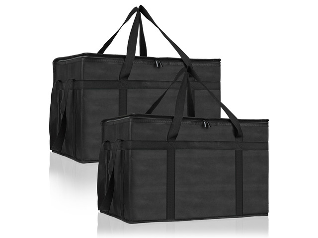 2 Pack Insulated Food Delivery Bag, XXXL Catering Bag for Keep Food Warming Large Capacity & Collapsible, Black Pizza Cooler Bags for Grocery...