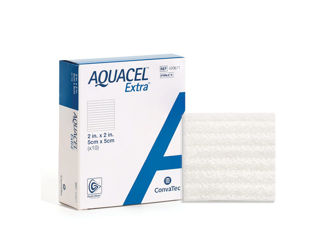 AQUACEL Extra 2'x2' Wound Dressing, Sterile, 10 Ct Hydrofiber Bandage, Absorbent, Two-Layer Design, Non-Woven, Moderate to Heavy Exudate, Gel...