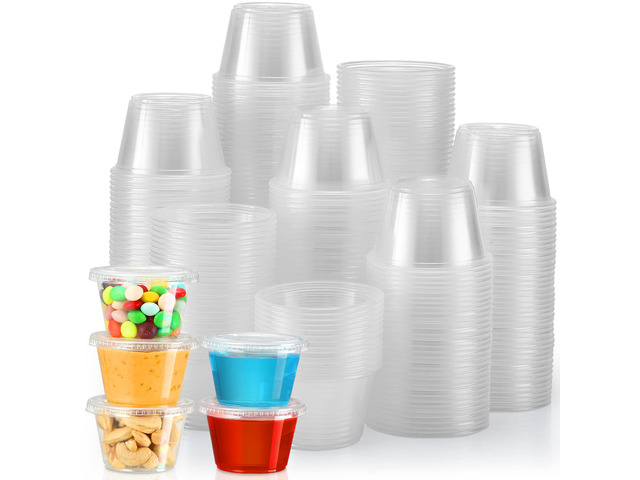 [240 Sets - 4 oz] Portion Cups With Lids, Small Plastic Containers with Lids, Airtight and Stackable Souffle Cups, Jello Shot Cups, Sauce Cups,...