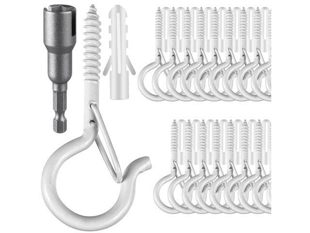100PCS Screw Hooks for Outdoor String Lights, Q Hangers String Light Hooks Christmas Patio Light Hooks with Safe Buckle for Outside, Heavy Duty...