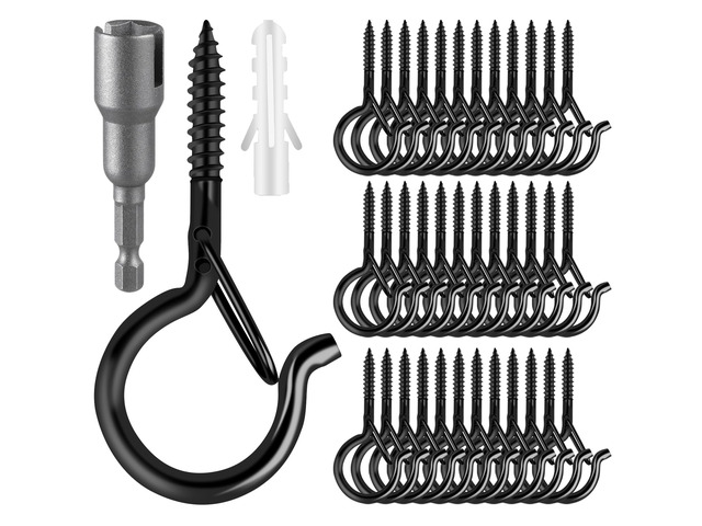 100PCS Screw Hooks for Outdoor String Lights, Q Hangers String Light Hooks Christmas Patio Light Hooks with Safe Buckle, Heavy Duty Screw Planter...