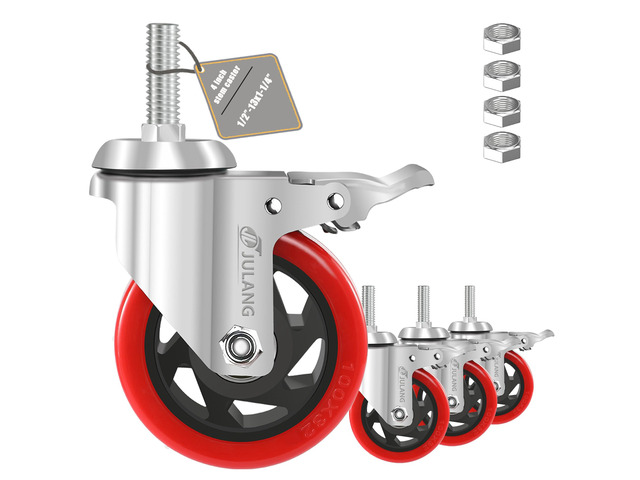 4 inch Caster Wheels 1/2 Threaded Stem Casters Set of 4 Heavy Duty 1000 Lbs, 1/2'-13x1.25', Smooth & Quiet-Rolling, Castor Wheels for Wire...