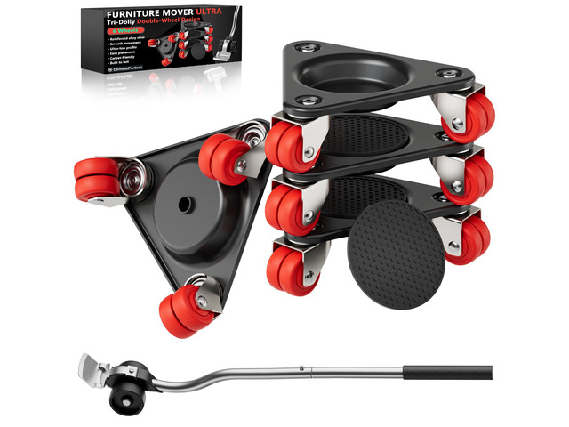Heavy Duty Furniture Movers with Wheels & Lifter (6 Dual Wheels) All-New Upgraded Carbon Steel Panels & Dual-Wheeled Casters Dolly Kit Heavy Duty...