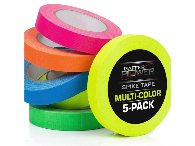 Spike Tape 5 Pack, Neon Colors, 1 Inch x 20 Yds, Made in USA