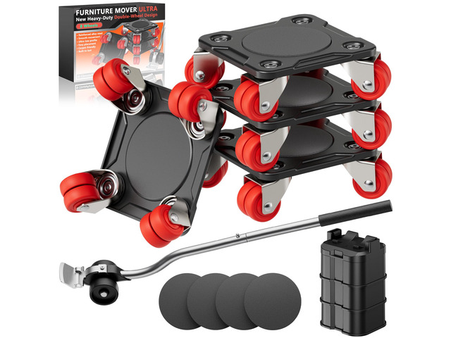 Heavy Duty Furniture Movers with Wheels & Lifter (8 Dual Wheels) All-New Upgraded Carbon Steel Panels & Dual-Wheeled Casters Dolly Kit Heavy Duty...