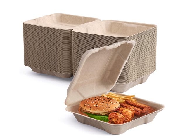 50 Pack Compostable Clamshell Take Out Food Containers, 8 inch Heavy-Duty Disposable To Go Boxes, Eco-Friendly Biodegradable To Go Containers For...