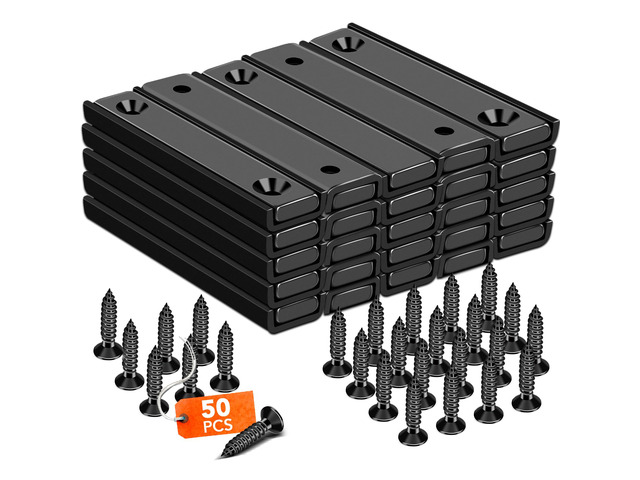 Neodymium Rectangular Magnets 80Lbs, 60 x 13.5 x 5mm Strong Black Bar Magnets with Countersunk Hole and Steel Capsule, Heavy Duty Industrial Rare...