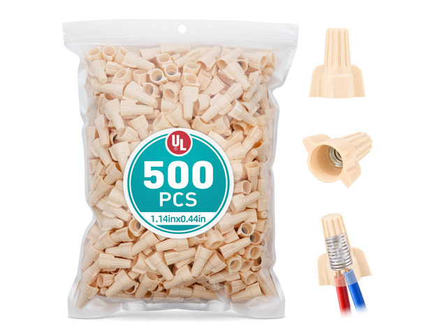 500 Pcs Tan Wire Connectors Nuts, Winged UL Listed Wire Caps 22-8 AWG, Twist-On Nuts Screw Wires Cap Large, for Home Electric Wiring, DIY Repairs &...