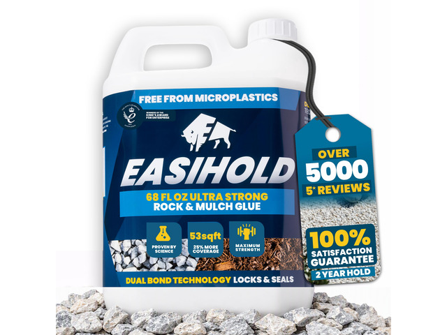 Easihold Rock & Mulch Glue for Landscaping - Gravel Glue Binder Non-Toxic Mulch and Bark Adhesive, Pet Safe, 53 sqft Coverage, Lockdown Clear...