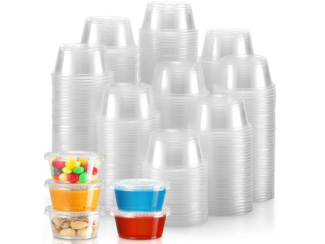 [120 Sets - 3.25 oz] Portion Cups With Lids, Small Plastic Containers with Lids, Airtight and Stackable Souffle Cups, Jello Shot Cups, Sauce Cups,...