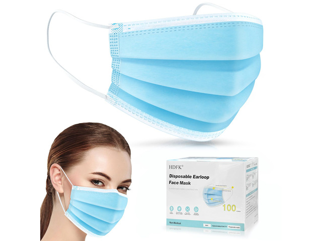 Disposable Face Mask Adult Blue Breathable Mask with Nose Clip 100 Pack 3-Ply Non-Woven Covid Dust Ear Loop Adjustable Bridge Breathing Bulk Men...
