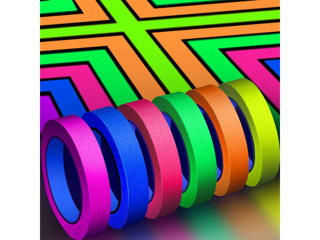 6 Colors Neon Gaffer Cloth Tape, Fluorescent UV Blacklight Tape for UV Party (0.6 inch x 60 feet)