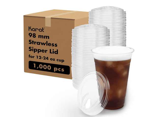 C-KC626TS-SHNE 98mm PET Strawless Sipper Lid for 12-24oz PET Cup, sipper lids, strawless lids 1,000 Count