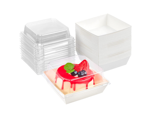 100 Pack 4 Inches Small Charcuterie Boxes with Clear Lids Paper Bakery Boxes, White Dessert Boxes, Disposable To Go Food Containers, For Cookie,...