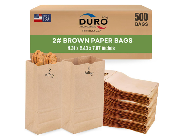 18402 2# Small Brown Paper Bags, 4.31 x 2.43 x 7.87 Inches, 500 Ct Made In USA Small Disposable Paper Bags Ideal for Cookies, Treats, & Lunches:...