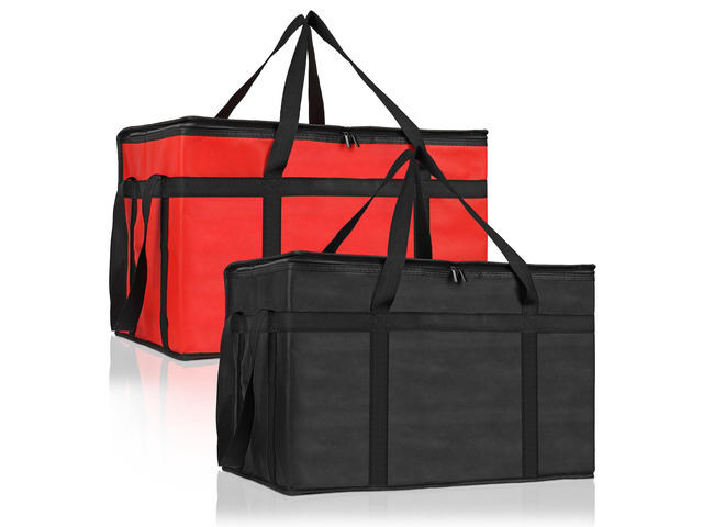 2 Pack Insulated Food Delivery Bag, XXXL Catering Bag for Keep Food Warming Large Capacity & Collapsible, Black + Red Pizza Cooler Bags for Grocery...