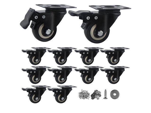 Htudcue 2 Inch Heavy Duty Caster Wheels Set of 12, Swivel Plate PU Casters with Lock, Noiseless Polyurethane Wheels for Small Workshop & Utility...