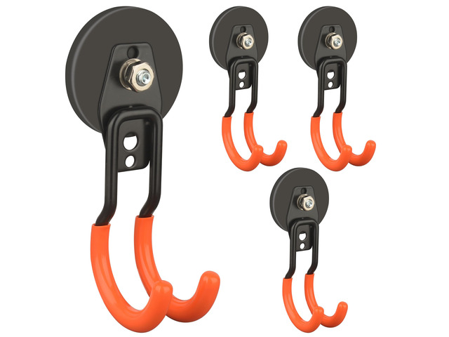 New Upgraded Garage Strong Magnetic Hooks, 4 Pack Heavy Duty Large J Hooks with Magnet, Anti-Slip Coating Magnet Hooks for Garden Tools, Ropes,Drill