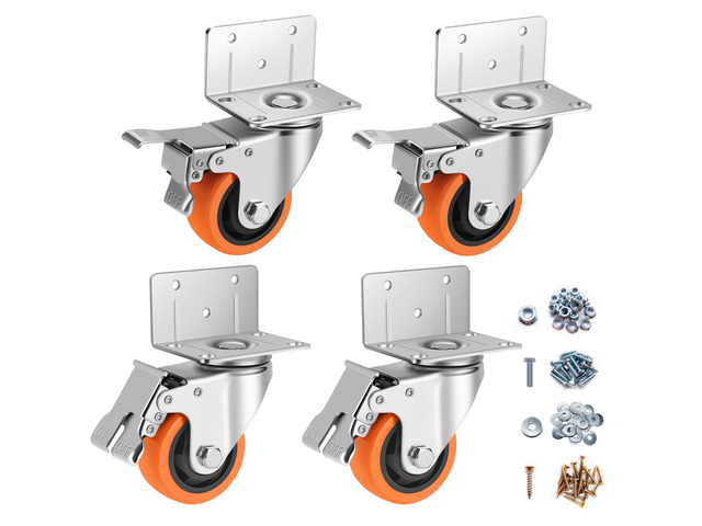 Caster Wheels,3 Inch L-Shaped Casters Set of 4 Heavy Duty for Furniture Industrial Casters with Brake Polyurethane Wheels, Locking Caster Wheels...