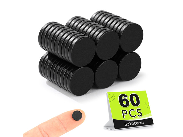 Small Magnets, 60Pack Black Refrigerator Magnets 10x2mm Rare Earth Magnets Neodymium Magnet for Crafts, Whiteboard, Kitchen Cabinet